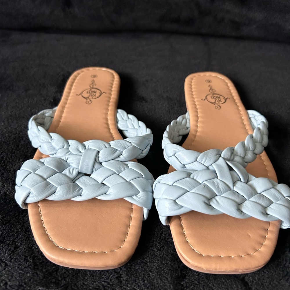 Braided Light Blue Slide Sandals by Sole Mates